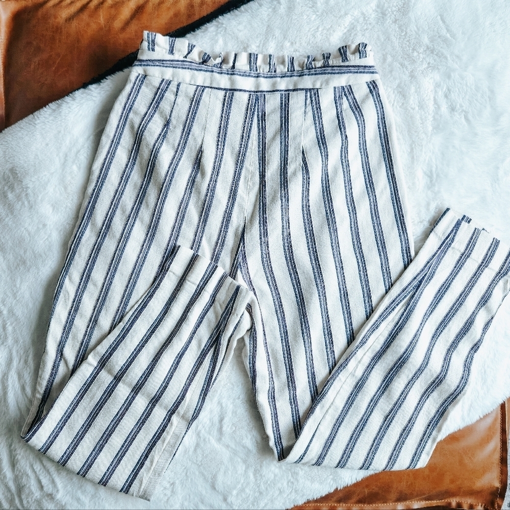 Express Cream & Navy Pinstripe High-rise Slim Pants (Size 00P) - Picture 8 of 9